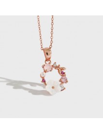 Beautiful Pink CZ White Shell Flower Garland 925 Sterling Silver Necklace