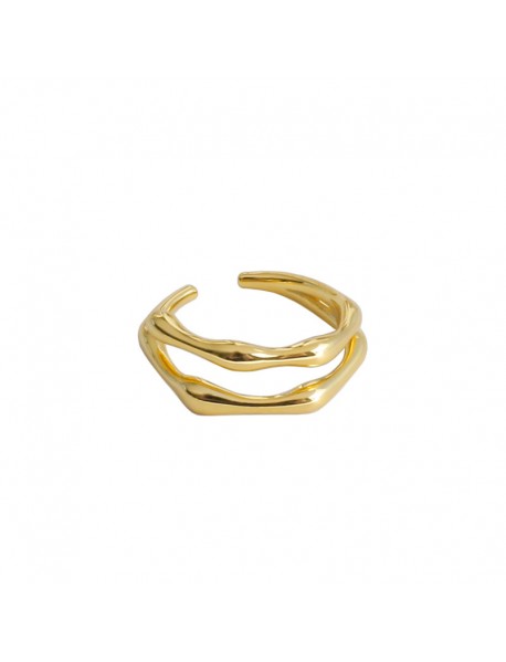 Modern Double Layer Irregular 925 Sterling Silver Adjustable Tail Ring