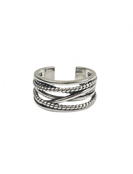 Vintage Multi Layer Beads Twisted 925 Sterling Silver Adjustable Ring