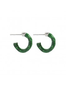 Office Green C Shape 925 Sterling Silver Hoop Earrings