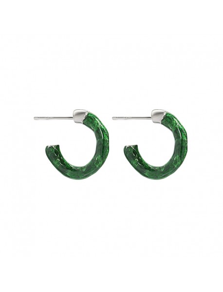 Office Green C Shape 925 Sterling Silver Hoop Earrings