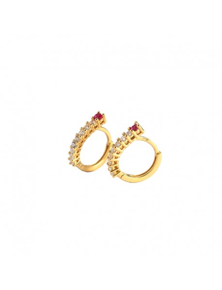 Simple New Pink CZ Lines Circle  925 Sterling Silver Hoop Earrings