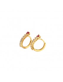 Simple New Pink CZ Lines Circle  925 Sterling Silver Hoop Earrings