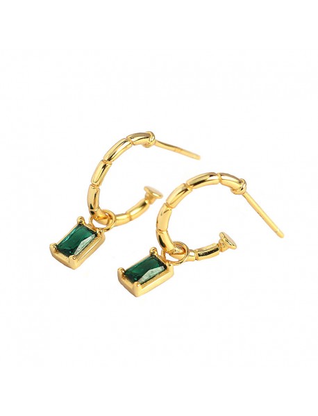 Elegant Geometry Green CZ Rectangle 925 Sterling Silver Hoop Earrings