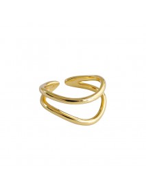 Simple Double Layer Lines 925 Sterling Silver Adjustable Ring
