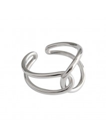 Modern Double Layers Lines Cross 925 Sterling Silver Adjustable Ring