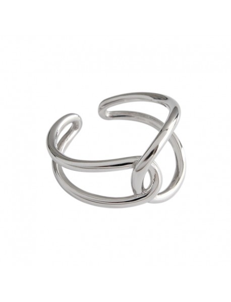 Modern Double Layers Lines Cross 925 Sterling Silver Adjustable Ring
