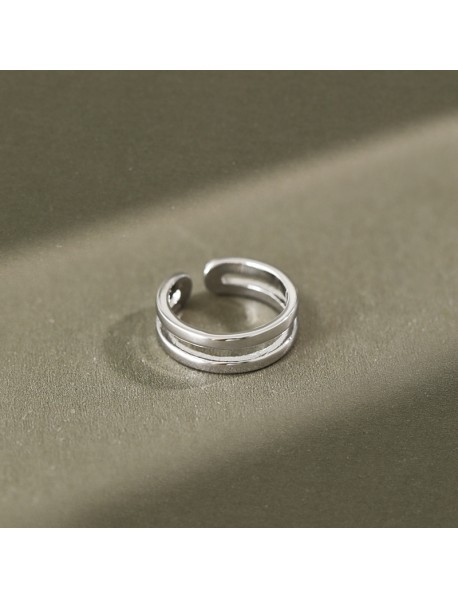 Simple New Double Layer 925 Sterling Silver Adjustable Ring