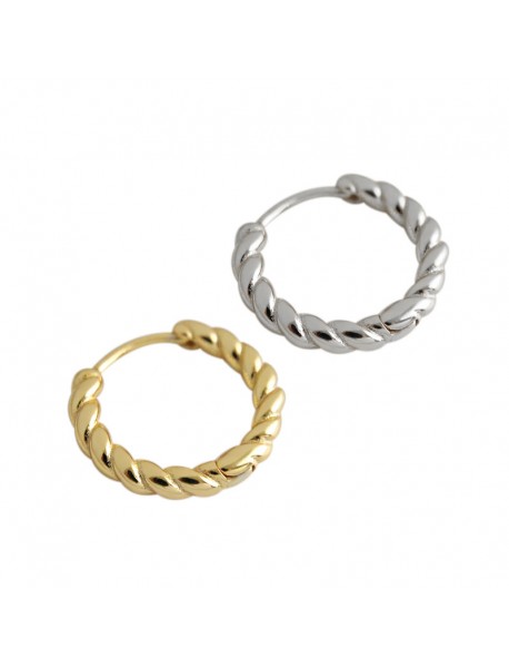 Minimalist New Twisted Circle 925 Sterling Silver Huggie Hoop Earrings