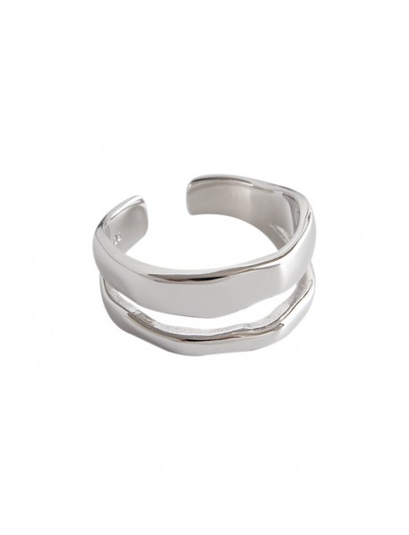 Hot Double Layer Irregular 925 Sterling Silver Adjustable Ring