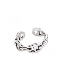 Vintage Hollow Pig Nose 925 Sterling Silver Adjustable Ring