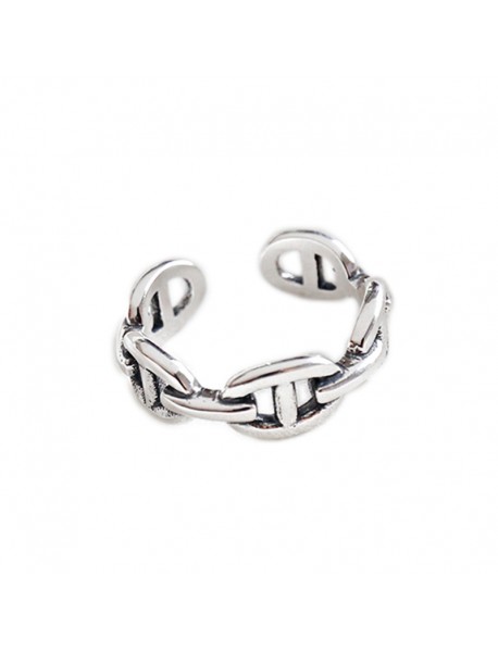 Vintage Hollow Pig Nose 925 Sterling Silver Adjustable Ring