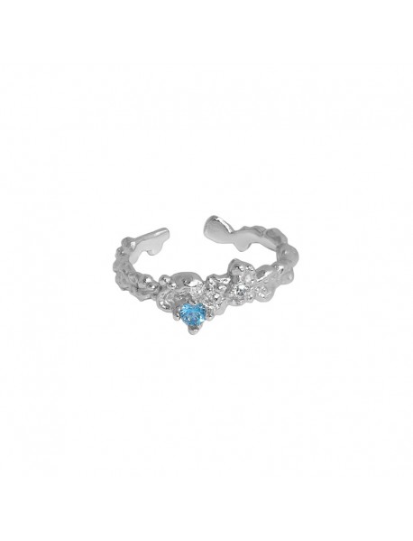 New Heart CZ Irregular 925 Sterling Silver Adjustable Ring