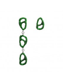 Asymmetry Green Hollow Pig Noise 925 Sterling Silver Dangling Earrings