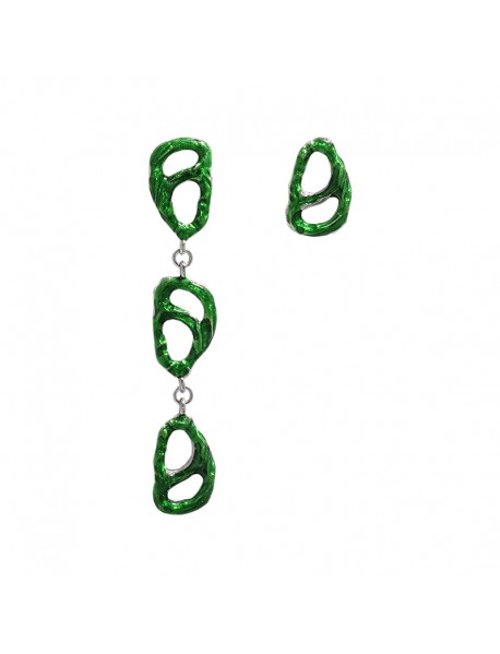 Asymmetry Green Hollow Pig Noise 925 Sterling Silver Dangling Earrings