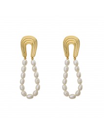 Elegant Natural Pearl U Shape 925 Sterling Silver Dangling Earrings