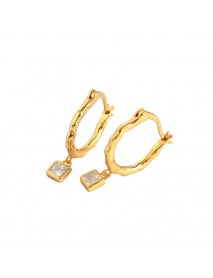 Irregular CZ Square Geometry 925 Sterling Silver Hoop Earrings