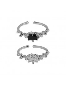 Geometry CZ Rectangle 925 Sterling Silver Adjustable Rings