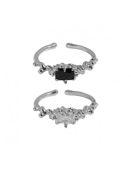 Geometry CZ Rectangle 925 Sterling Silver Adjustable Rings