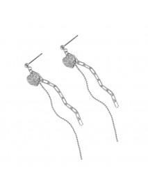 Elegant Heart Chain Tassels 925 Sterling Silver Dangling Earrings