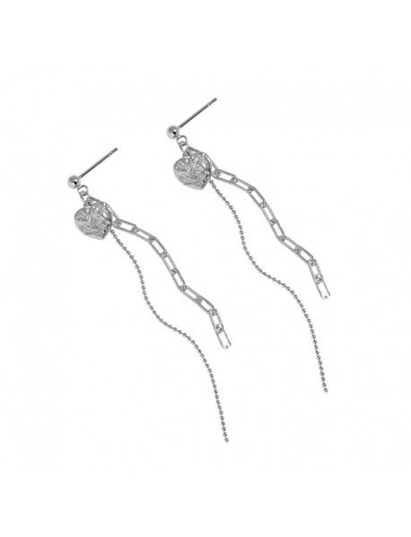 Elegant Heart Chain Tassels 925 Sterling Silver Dangling Earrings