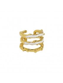 Irregular Triple Layer Lines 925 Sterling Silver Adjustable Ring