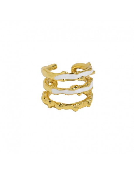 Irregular Triple Layer Lines 925 Sterling Silver Adjustable Ring
