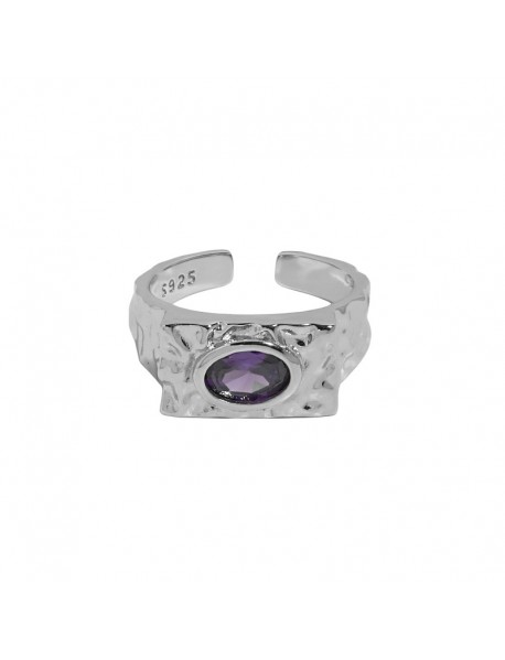 Elegant Purple Oval CZ Eye 925 Sterling Silver Adjustable Ring