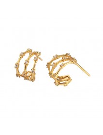Modern CZ C Shape Slub 925 Sterling Silver Stud Earrings