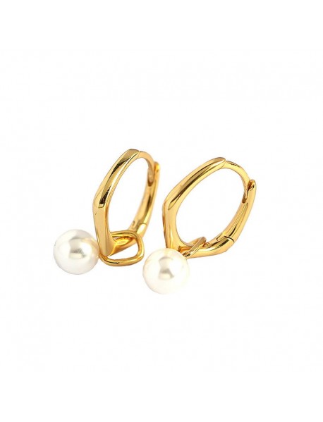 Simple Geometry Shell Pearl 925 Sterling Silver Hoop Earrings