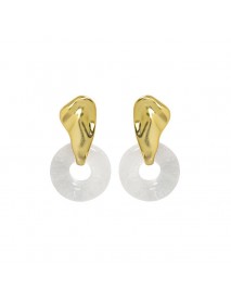 Elegant Geometry Natural Crystal Circle 925 Sterling Silver Dangling Earrings