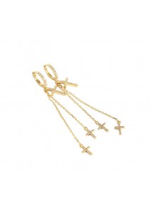 Elegant CZ Cross Tassels 925 Sterling Silver Hoop Earrings
