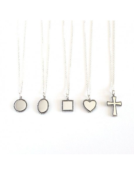 Minimalism Vintage Round Heart Square Cross 925 Sterling Silver Necklace