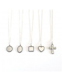 Minimalism Vintage Round Heart Square Cross 925 Sterling Silver Necklace