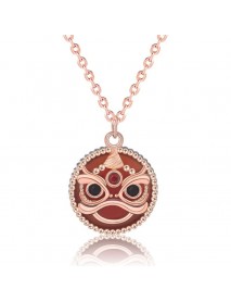 Gift Round Red Natural Agate Chinese Tiger 925 Sterling Silver Necklace