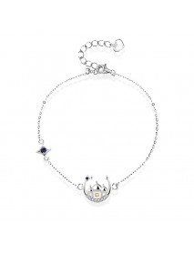 Gift CZ Castle Crescent Moon Star 925 Sterling Silver Bracelet