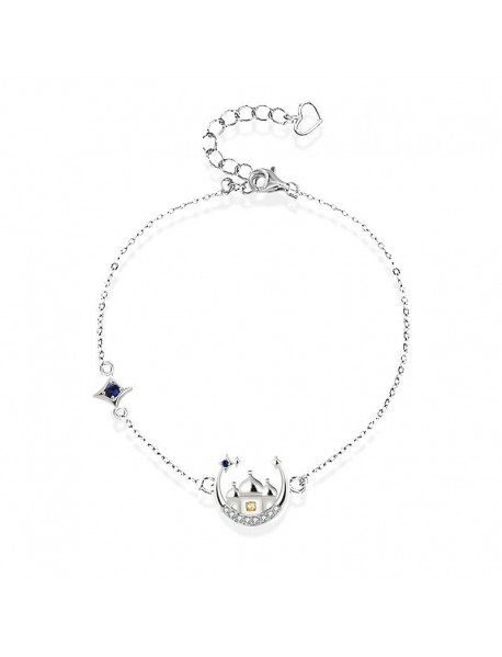 Gift CZ Castle Crescent Moon Star 925 Sterling Silver Bracelet