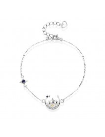 Gift CZ Castle Crescent Moon Star 925 Sterling Silver Bracelet