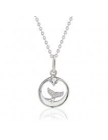 Girl Natural Mother of Shell Ocean CZ Mermaid Tail 925 Sterling Silver Necklace