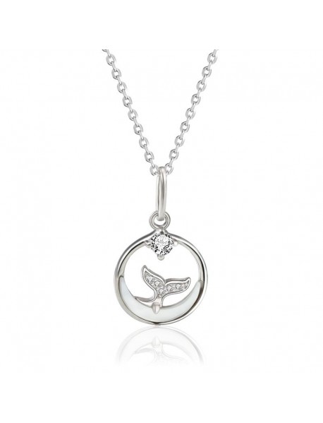 Girl Natural Mother of Shell Ocean CZ Mermaid Tail 925 Sterling Silver Necklace