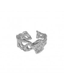 Modern Hollow Irregular CZ 925 Sterling Silver Adjustable Ring