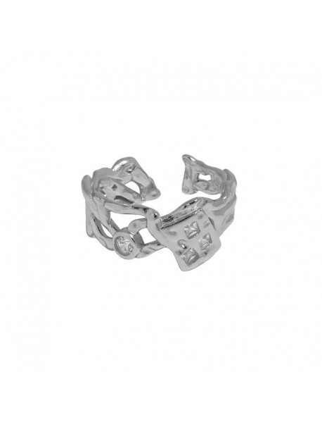 Modern Hollow Irregular CZ 925 Sterling Silver Adjustable Ring
