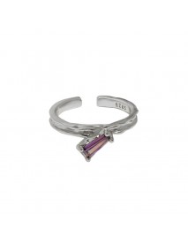 Simple Geometry Purple CZ Stick 925 Sterling Silver Adjustable Ring