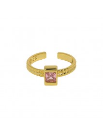 Geometry Pink CZ Square 925 Sterling Silver Adjustable Ring