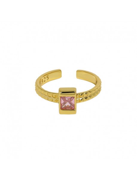 Geometry Pink CZ Square 925 Sterling Silver Adjustable Ring