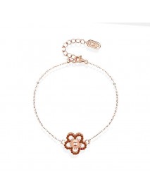 Beautiful Red CZ Hollow Flower 925 Sterling Silver Bracelet