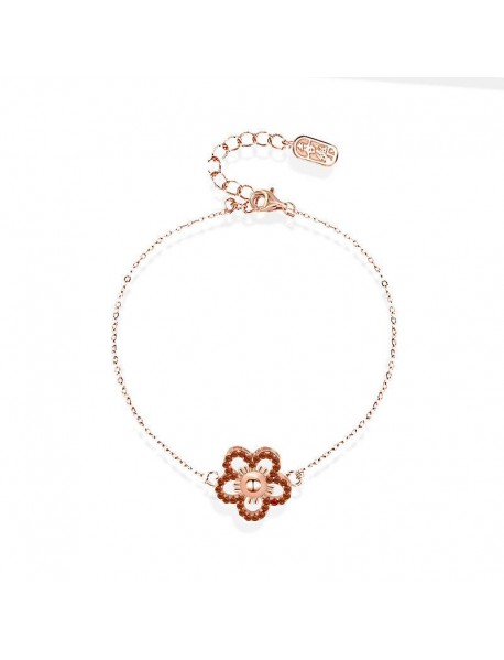 Beautiful Red CZ Hollow Flower 925 Sterling Silver Bracelet