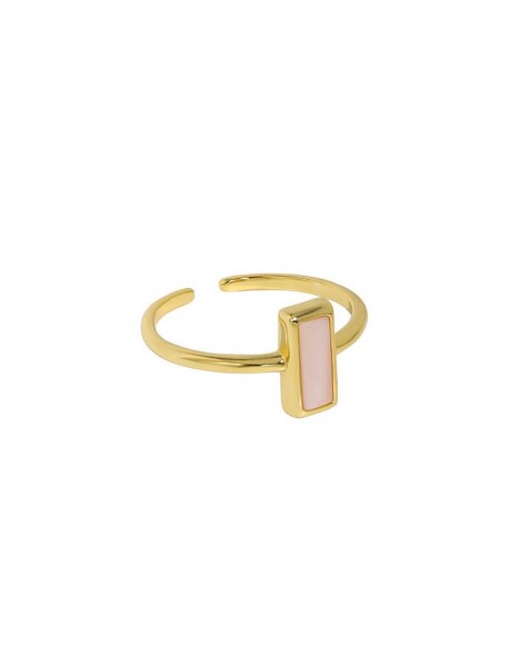 Geometry Rectangle Pink Shell 925 Sterling Silver Adjustable Ring