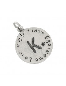 Simple Letter A to Z Coin 925 Sterling Silver DIY Pendant