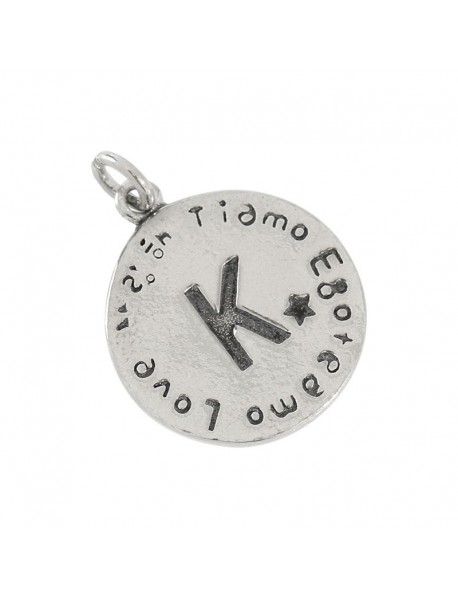 Simple Letter A to Z Coin 925 Sterling Silver DIY Pendant